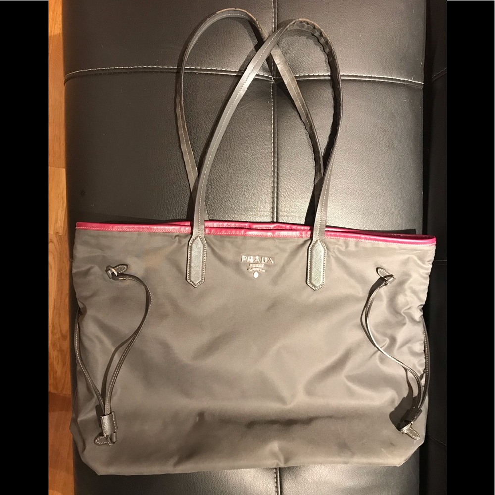 Prada Grey Tessuto Saffiano Tote Bag